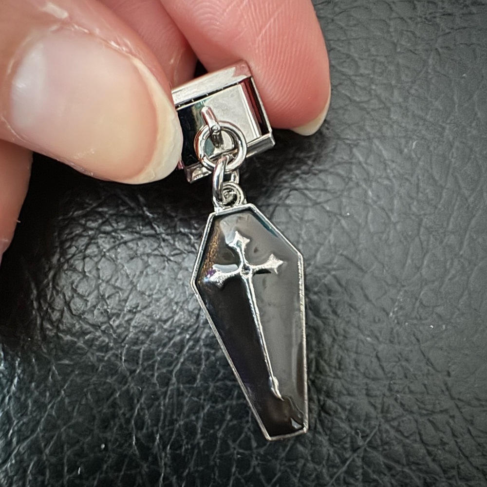 Gothic Black Coffin Italian Charm with Silver Cross link